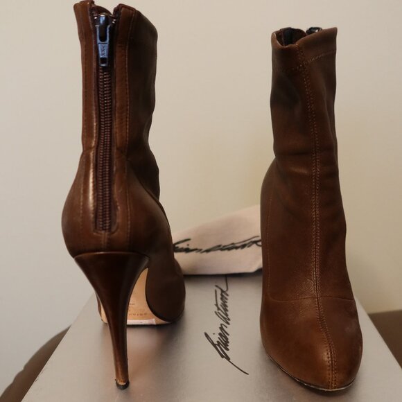 $880 Brian Atwood Angie 120 stiletto boots brown leather Made in Italy size 37 - Picture 4 of 16